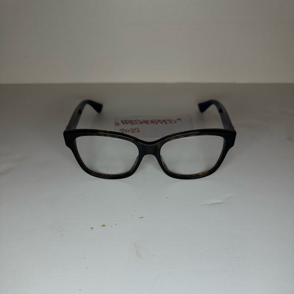 NWT WOMENS GUCCI GLASSES GG0038O TRANSPARENT HAVANA BLUE DEMO LENSES NO CASE - Picture 9 of 15